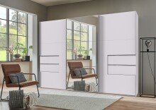 Schwebetürenschrank >palermo< in WEISS / SPIEGEL - 300x216x65 (BxHxT)