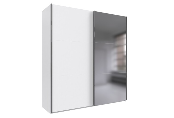 Schwebetürenschrank >palermo< in WEISS / SPIEGEL - 200x216x65 (BxHxT)