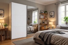 Schwebetürenschrank >palermo< in WEISS / SPIEGEL - 200x216x65 (BxHxT)