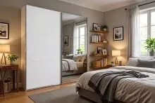 Schwebetürenschrank >palermo< in WEISS / SPIEGEL - 200x216x65 (BxHxT)
