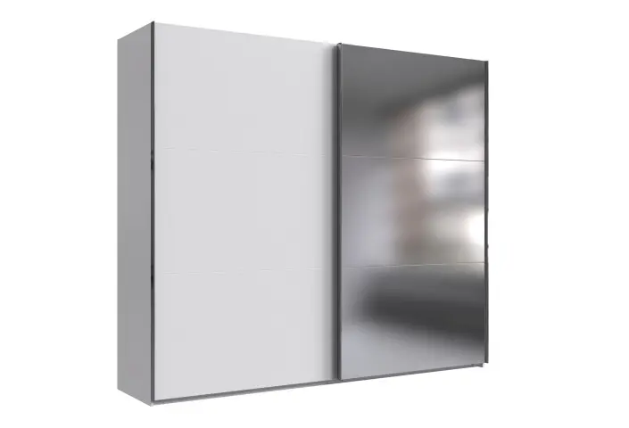 Schwebetürenschrank >palermo< in WEISS / SPIEGEL - 250x216x65 (BxHxT)