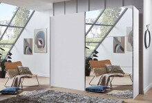 Schwebetürenschrank >palermo< in WEISS / SPIEGEL - 250x216x65 (BxHxT)