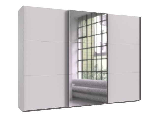 Schwebetürenschrank >palermo< in WEISS / SPIEGEL - 300x216x65 (BxHxT)
