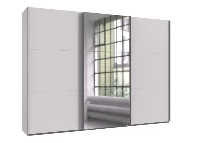 Schwebetürenschrank >palermo< in WEISS / SPIEGEL - 300x216x65 (BxHxT)
