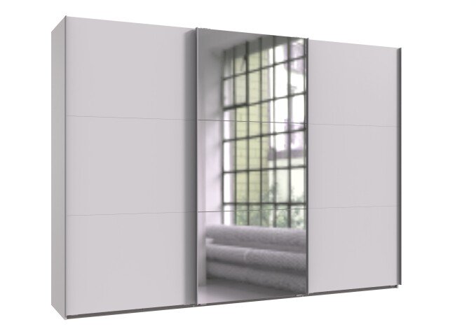 Schwebetürenschrank >palermo< in WEISS / SPIEGEL - 300x216x65 (BxHxT)
