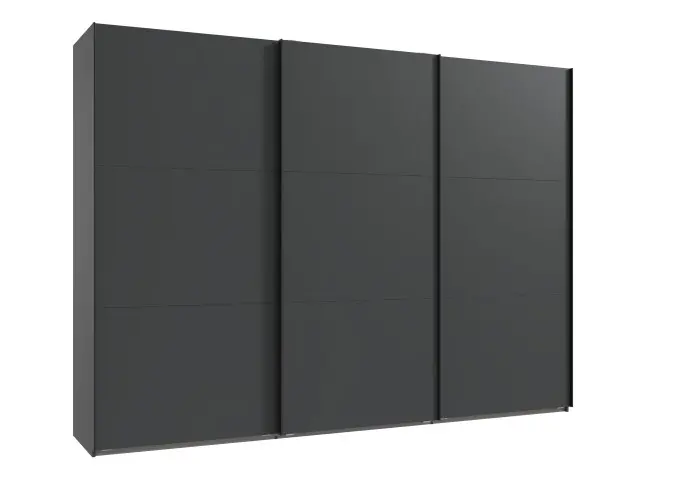 Schwebetürenschrank >palermo< in GRAPHIT + SCHWARZE GRIFFE - 300x216x65 (BxHxT)