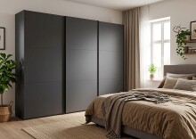 Schwebetürenschrank >palermo< in GRAPHIT + SCHWARZE GRIFFE - 300x216x65 (BxHxT)