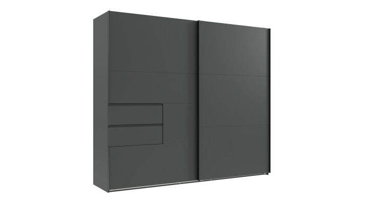 Schwebetürenschrank >palermo< in GRAPHIT + SCHWARZE GRIFFE - 250x216x65 (BxHxT)