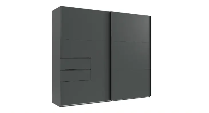 Schwebetürenschrank >palermo< in GRAPHIT + SCHWARZE GRIFFE - 250x216x65 (BxHxT)