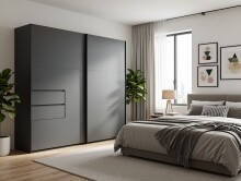 Schwebetürenschrank >palermo< in GRAPHIT + SCHWARZE GRIFFE - 250x216x65 (BxHxT)