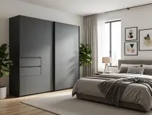 Schwebetürenschrank >palermo< in GRAPHIT + SCHWARZE GRIFFE - 250x216x65 (BxHxT)