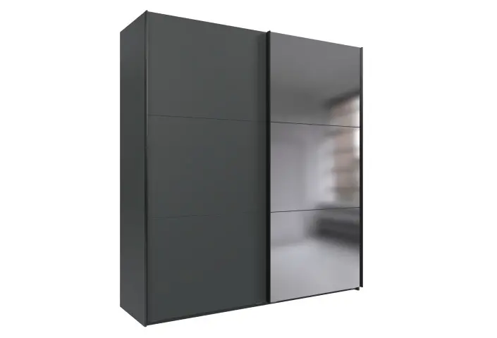 Schwebetürenschrank >palermo< in GRAPHIT / SPIEGEL - 200x216x65 (BxHxT)