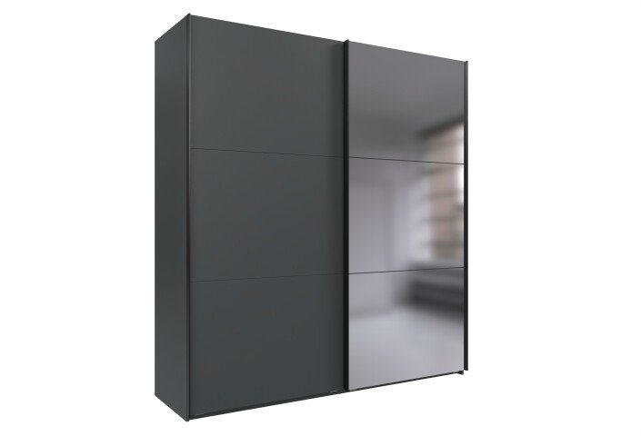 Schwebetürenschrank >palermo< in GRAPHIT / SPIEGEL - 200x216x65 (BxHxT)