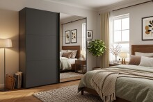 Schwebetürenschrank >palermo< in GRAPHIT / SPIEGEL - 200x216x65 (BxHxT)