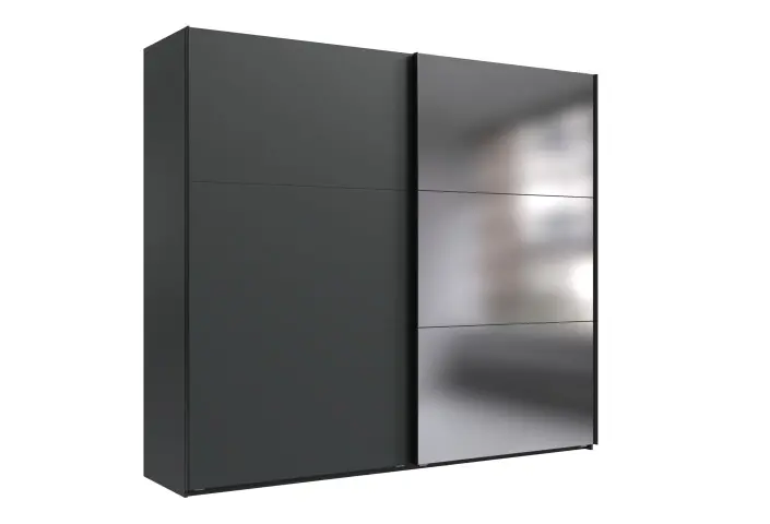 Schwebetürenschrank >palermo< in GRAPHIT / SPIEGEL - 250x216x65 (BxHxT)