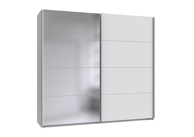 Schwebetürenschrank >AALST< in WEISS / SPIEGEL - 225x208x65cm (BxHxT)