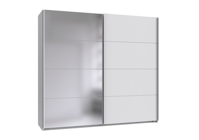 Schwebetürenschrank >AALST< in WEISS / SPIEGEL - 225x208x65cm (BxHxT)