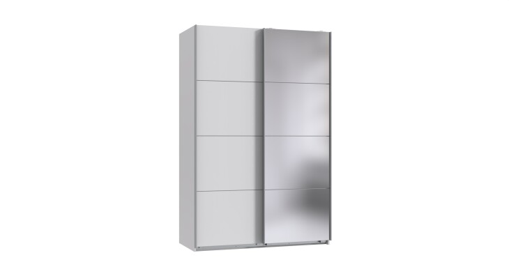 Schwebetürenschrank >AALST< in WEISS / SPIEGEL - 135x208x65cm (BxHxT)
