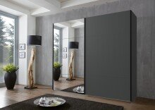 Schwebetürenschrank >AALST< in GRAPHIT / SPIEGEL - 180x208x65cm (BxHxT)