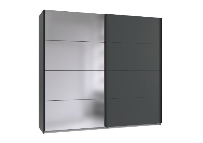 Schwebetürenschrank >AALST< in GRAPHIT / SPIEGEL - 225x208x65cm (BxHxT)