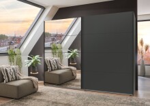 Schwebetürenschrank >AALST< in GRAPHIT / SPIEGEL - 225x208x65cm (BxHxT)