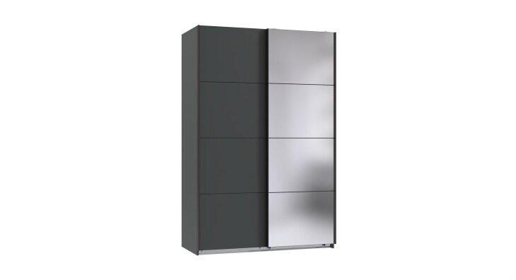 Schwebetürenschrank >AALST< in GRAPHIT / SPIEGEL - 135x208x65cm (BxHxT)
