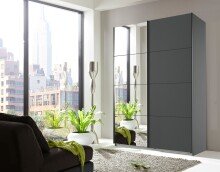 Schwebetürenschrank >AALST< in GRAPHIT / SPIEGEL - 135x208x65cm (BxHxT)