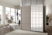 Schwebetürenschrank >AALST< in SAHARAGRAU / SPIEGEL - 180x208x65cm (BxHxT)