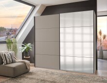 Schwebetürenschrank >AALST< in SAHARAGRAU / SPIEGEL - 225x208x65cm (BxHxT)