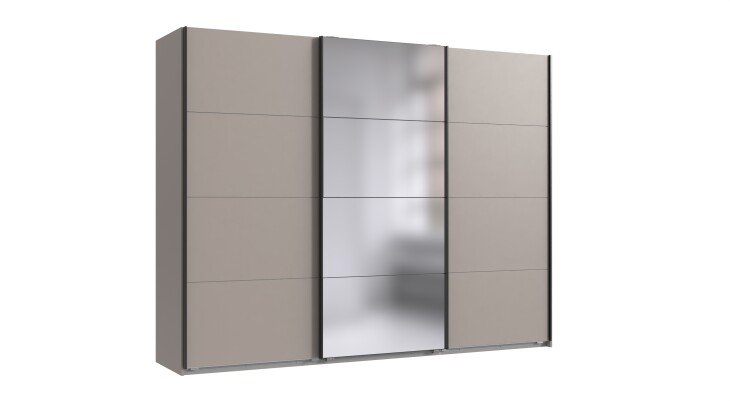 Schwebetürenschrank >AALST< in SAHARAGRAU / SPIEGEL - 270x208x65cm (BxHxT)