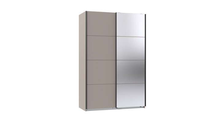 Schwebetürenschrank >AALST< in SAHARAGRAU / SPIEGEL - 135x208x65cm (BxHxT)