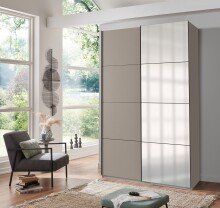Schwebetürenschrank >AALST< in SAHARAGRAU / SPIEGEL - 135x208x65cm (BxHxT)