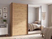 Schwebetürenschrank >AALST< in ARTISAN EICHE DEKOR / SPIEGEL - 225x208x65cm (BxHxT)