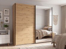 Schwebetürenschrank >AALST< in ARTISAN EICHE DEKOR / SPIEGEL - 225x208x65cm (BxHxT)