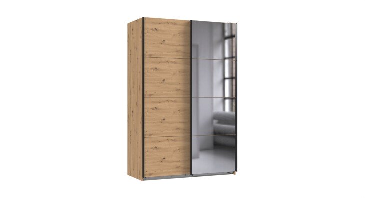 Schwebetürenschrank >AALST< in ARTISAN EICHE DEKOR / SPIEGEL - 135x208x65cm (BxHxT)