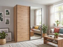 Schwebetürenschrank >AALST< in ARTISAN EICHE DEKOR / SPIEGEL - 135x208x65cm (BxHxT)