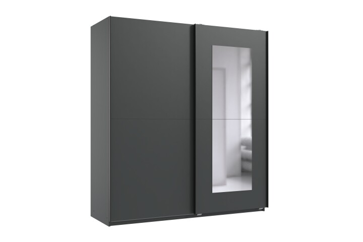 Schwebetürenschrank >DUNEN< in GRAFIT / SPIEGEL - 180x198x65cm (BxHxT)