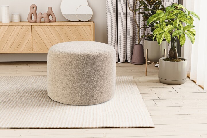 Polsterhocker >Kolo< in beige, Boucle - 51x41x51cm (BxHxT)