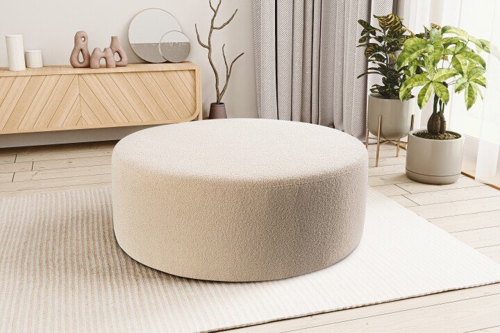 Polsterhocker >Kolo< in beige, Boucle - 103x39x103cm (BxHxT)