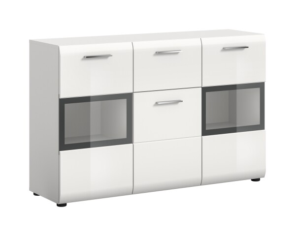 Sideboard >Ice< in Weiß / Weiß Hochglanz - 125x81x37cm (BxHxT)