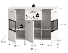 Sideboard >Ice< in Weiß / Weiß Hochglanz - 125x81x37cm (BxHxT)