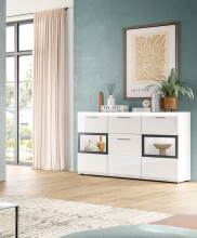 Sideboard >Ice< in Weiß / Weiß Hochglanz - 125x81x37cm (BxHxT)