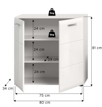 Kommode >Ice< in Weiß / Weiß Hochglanz - 80x81x34cm (BxHxT)