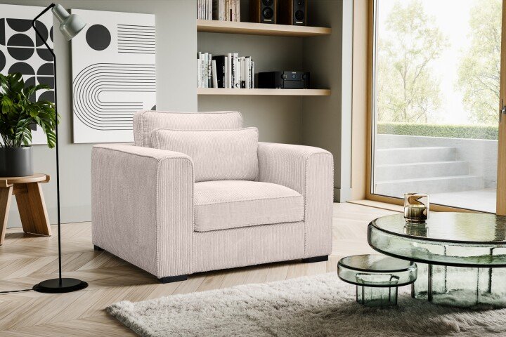 Sessel >Almera< in braun-beige, Cord - 120x92x112cm (BxHxT)