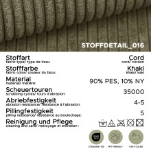 Sofa >Almera< in khaki, Cord - 120x92x112cm (BxHxT)
