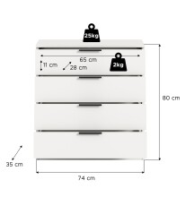 Kommode >Kopenhagen< in Weiß - 74x80x35cm (BxHxT)