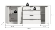 Sideboard >Kopenhagen< in Weiß - 185x80x35cm (BxHxT)