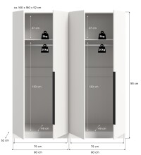 Kleiderschrank >Kopenhagen< in Weiß - 160x181x52cm (BxHxT)