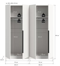 Kleiderschrank >Kopenhagen< in Weiß - 160x181x52cm (BxHxT)