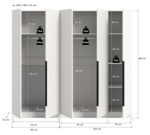 Kleiderschrank >Kopenhagen< in Weiß - 200x181x52cm (BxHxT)